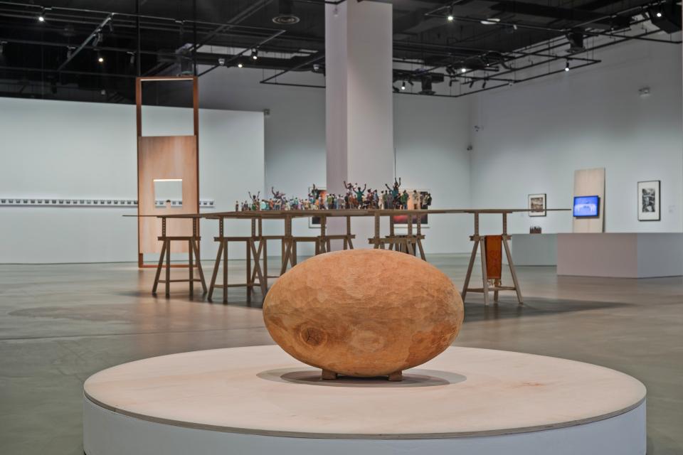 Installation view of Anusapati’s Single object (c. 1994 – 1996), as part of Hyphen—'s Tokoh-tokoh, pengabdian, dan peradaban (Figures, dedications and civilisations) (2025) for Singapore Biennale 2025_ pure intention 
