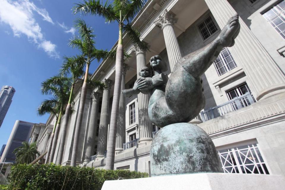 Mother and Child by Ng Eng Teng, now on display outside National Gallery Singapore.