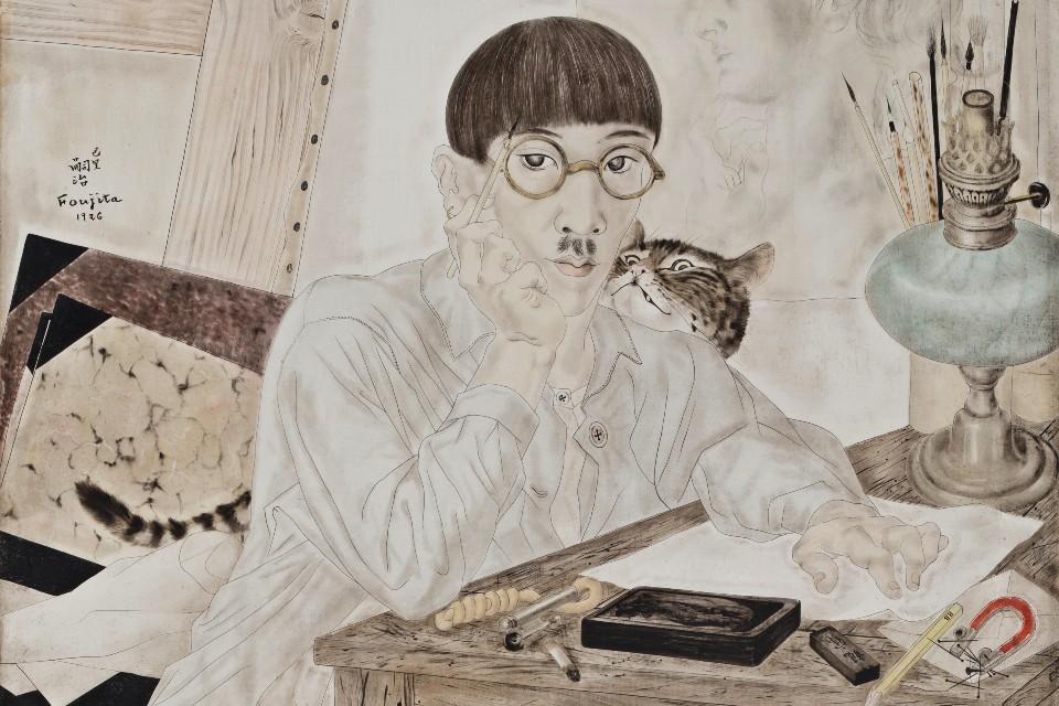 Foujita Tsuguharu. 《猫のいる自画像》 Autoportrait au chat (Self-Portrait with Cat)