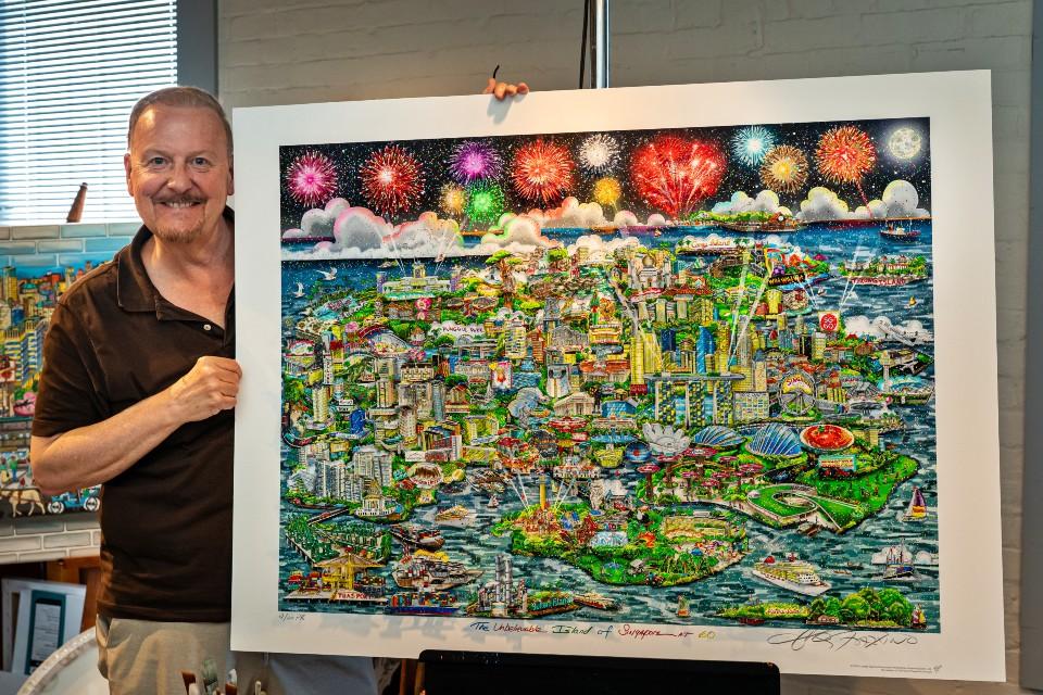 Charles Fazzino Honoured Singapore’s 60th Birthday with The Unbelievable Island of Singapore at 60