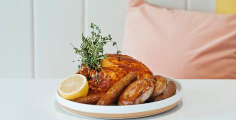 Spiced Whole Chicken with sausages and butter pilaf