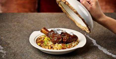 White Stripe Lamb Shank Biryani