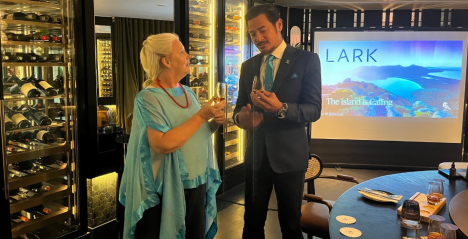 Joanne Flinn and the host for Lark whisky tasting at QT in Singapore